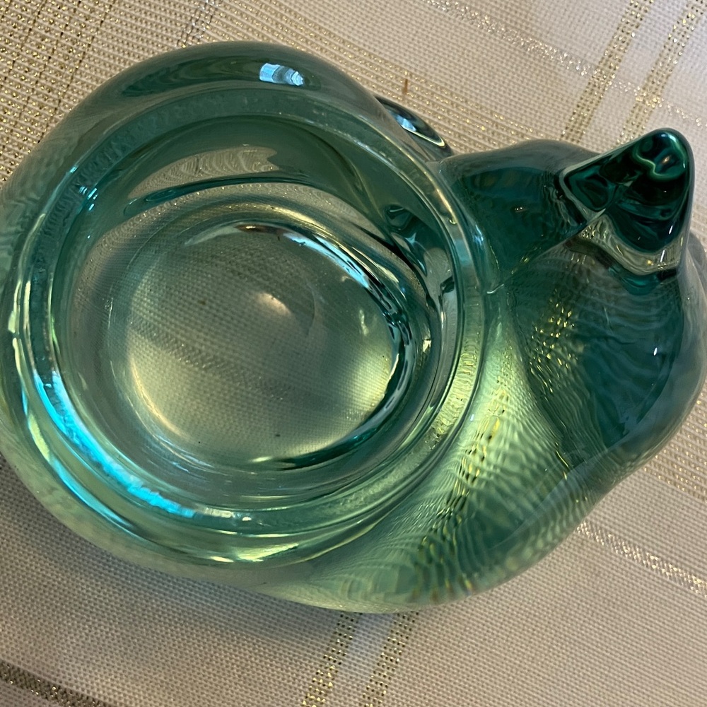 Vintage Sleeping Kitten Indiana Glass Co Teal Green Translucent Votive Holder - Picture 8 of 11